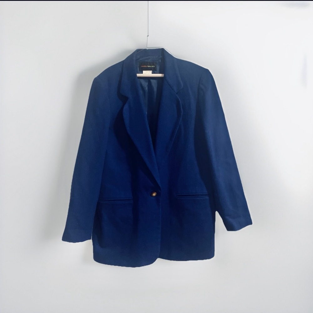 Vintage Harris Wallace 100% Wool Women’s Royal Blue Blazer Size 12